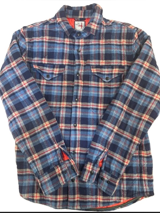 Relwen Other - Relwen Quilted Flannel Shirt Jacket, Light Blue/Orange Multi, Size Medium